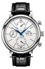 IWC Portofino Chronograph White Dial Black Leather Strap Watch For Men - IW391024