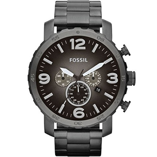 Fossil Nate Chronograph Gunmetal Dial Grey Steel Strap Watch for Men - JR1437 Watches Fossil   