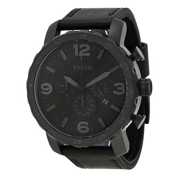 Fossil Nate Chronograph Black Dial Black Leather Strap Watch for Men - JR1354 Watches Fossil   