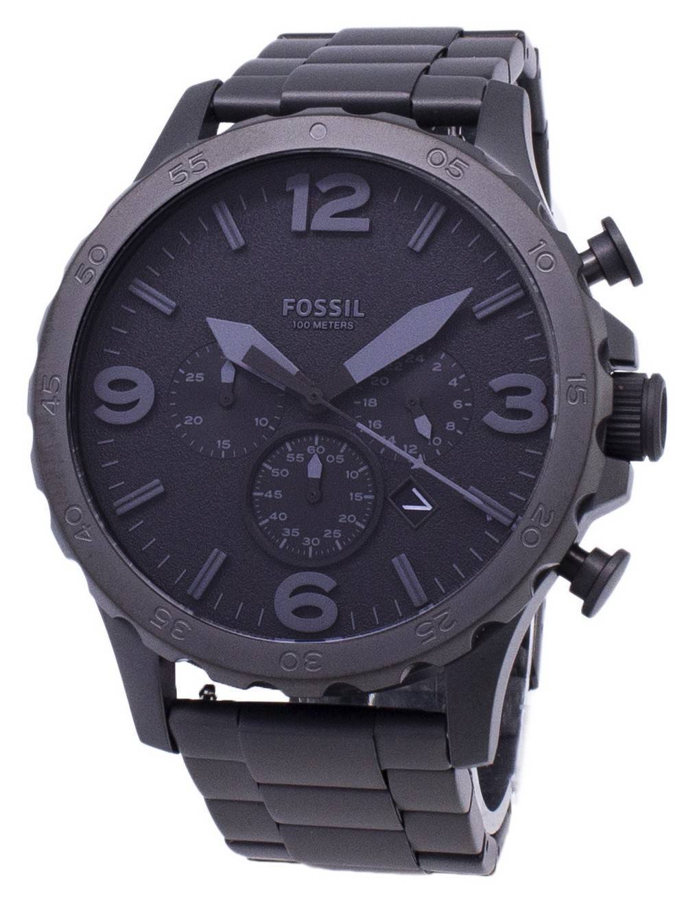 Fossil Nate Chronograph Black Dial Black Steel Strap Watch for Men - JR1401 Watches Fossil   