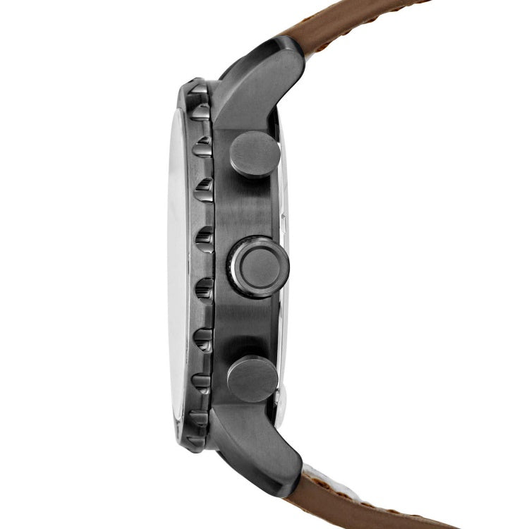 Fossil Nate Chronograph Grey Dial Brown Leather Strap Watch for Men - JR1424 Watches Fossil   