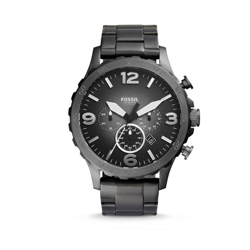 Fossil Nate Chronograph Gunmetal Dial Grey Steel Strap Watch for Men - JR1437 Watches Fossil   