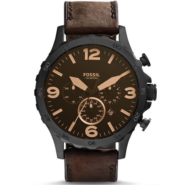 Fossil Nate Chronograph Brown Dial Brown Leather Strap Watch for Men - JR1487 Watches Fossil   