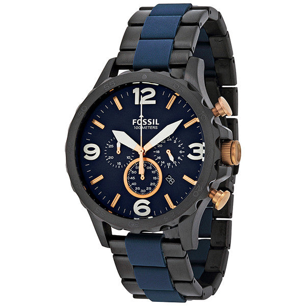 Fossil Nate Chronograph Blue Dial Two Tone Steel Strap Watch for Men - JR1494 Watches Fossil   