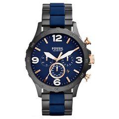 Fossil Nate Chronograph Blue Dial Two Tone Steel Strap Watch for Men - JR1494 Watches Fossil   