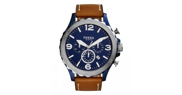 Fossil Nate Chronograph Navy Blue Dial Brown Leather Strap Watch for Men - JR1504 Watches Fossil   