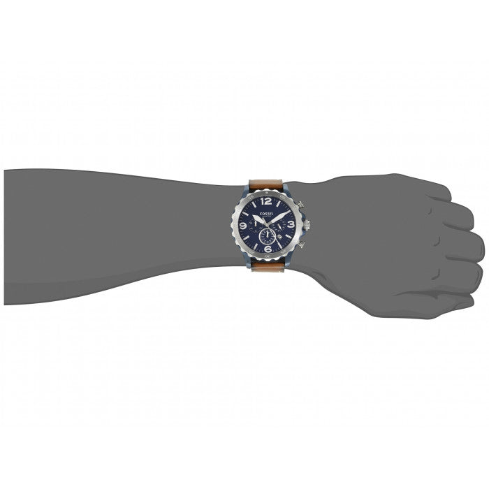 Fossil Nate Chronograph Navy Blue Dial Brown Leather Strap Watch for Men - JR1504 Watches Fossil   