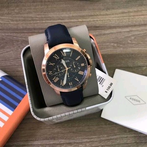 Fossil Grant Chronograph Black Dial Black Leather Strap Watch for Men - FS5085 Watches Fossil   