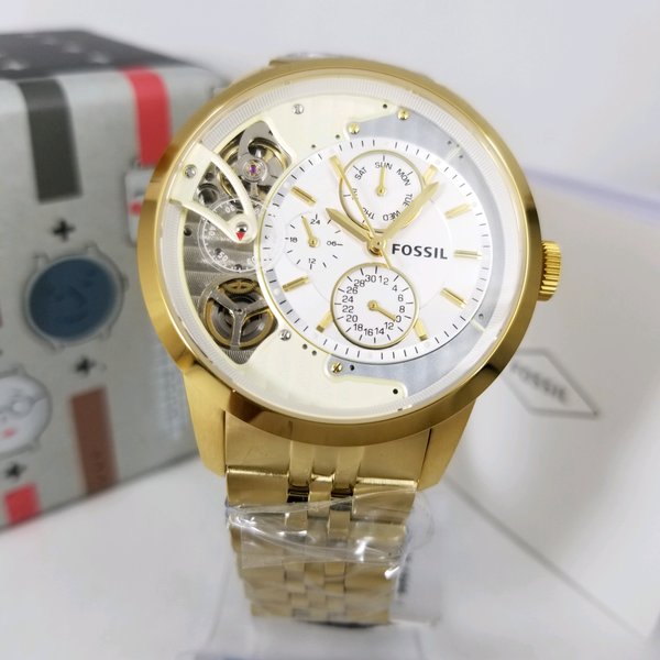 Fossil Skeleton Chronograph Gold Dial Gold Steel Strap Watch for Men -  ME1137 Watches Fossil   