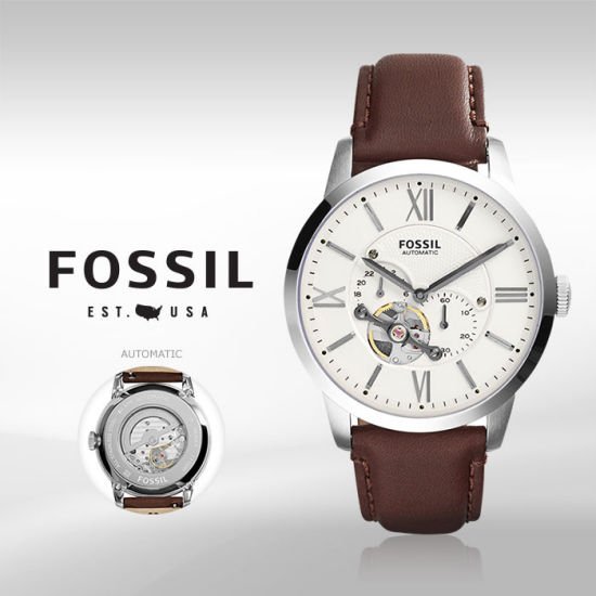 Fossil Townsman Automatic White Dial Brown Leather Strap Watch for Men - ME3064 Watches Fossil   