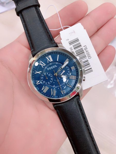 Fossil Grant Chronograph Blue Dial Black Leather Strap Watch for Men - FS4990 Watches Fossil   