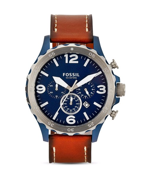 Fossil Nate Chronograph Navy Blue Dial Brown Leather Strap Watch for Men - JR1504 Watches Fossil   