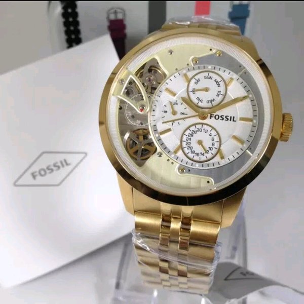 Fossil Skeleton Chronograph Gold Dial Gold Steel Strap Watch for Men -  ME1137 Watches Fossil   