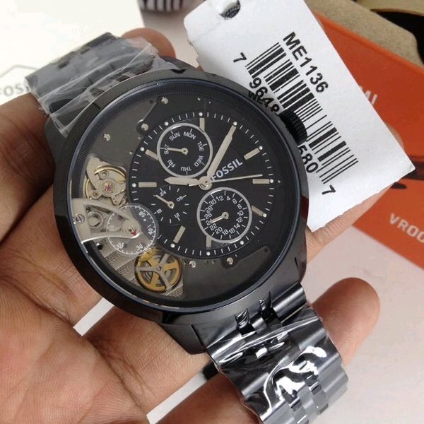 Fossil Townsman Mechanical Black Dial Black Steel Strap Watch for Men -  ME1136 Watches Fossil   