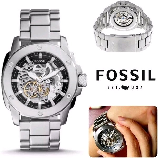Fossil Modern Machine Automatic Silver Dial Silver Steel Strap Watch for Men - ME3081 Watches Fossil   