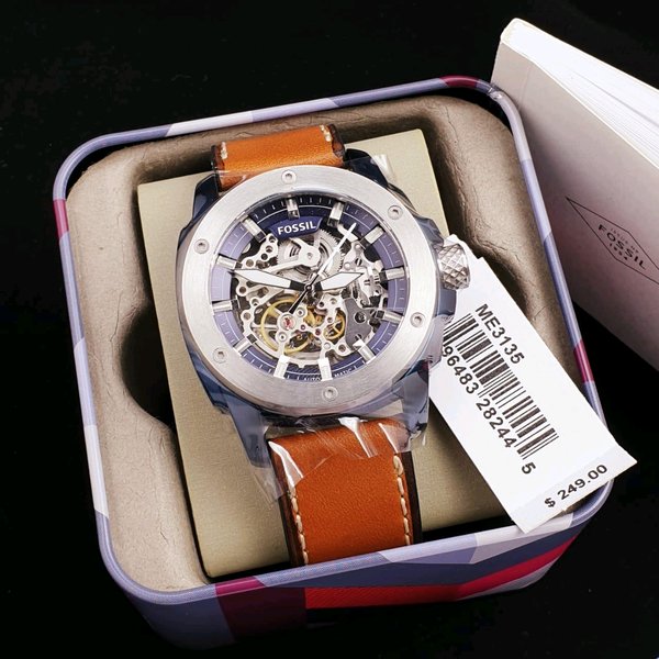 Fossil Modern Machine Automatic Skeleton Silver Dial Brown Leather Strap Watch for Men - ME3135 Watches Fossil   