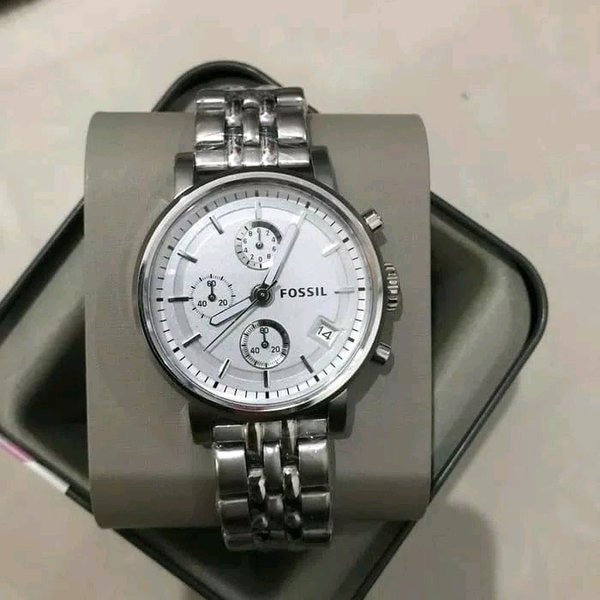 Fossil Boyfriend Chronograph Silver Dial Silver Steel Strap Watch for Women - ES2198 Watches Fossil   