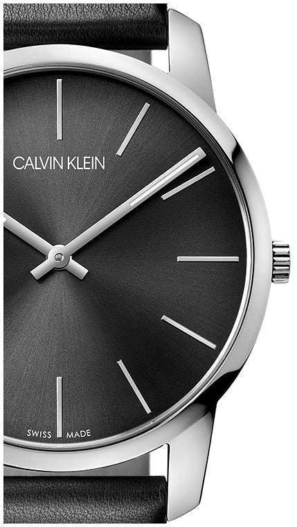 Calvin Klein City Black Dial Black Leather Strap Watch for Men - K2G21107 Watches Calvin Klein   