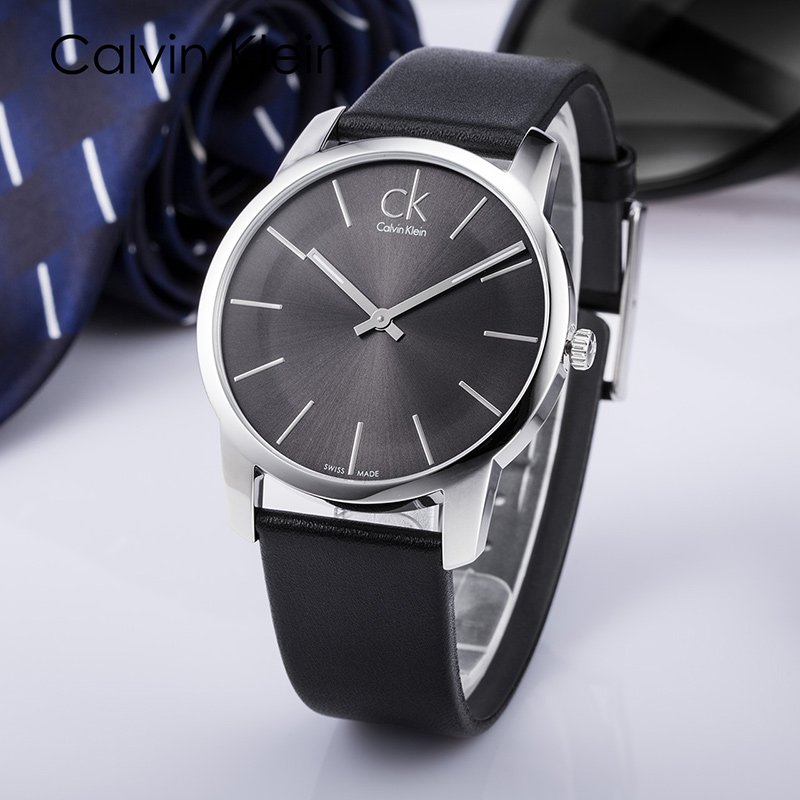 Calvin Klein City Black Dial Black Leather Strap Watch for Men - K2G21107 Watches Calvin Klein   