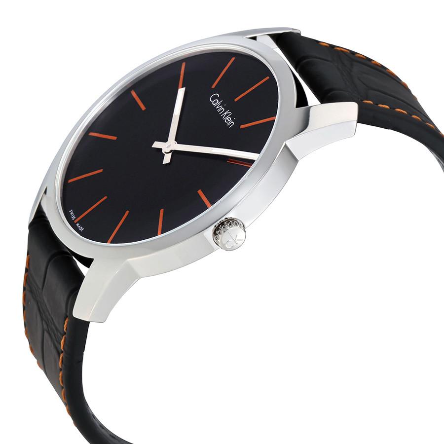 Calvin Klein City Black Dial Black Leather Strap Watch for Men - K2G211C1 Watches Calvin Klein   