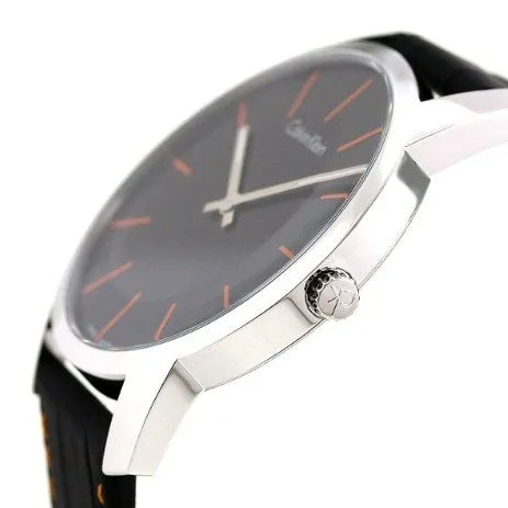 Calvin Klein City Black Dial Black Leather Strap Watch for Men - K2G211C1 Watches Calvin Klein   