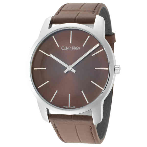 Calvin Klein City Brown Dial Brown Leather Strap Watch for Men - K2G211GK Watches Calvin Klein   