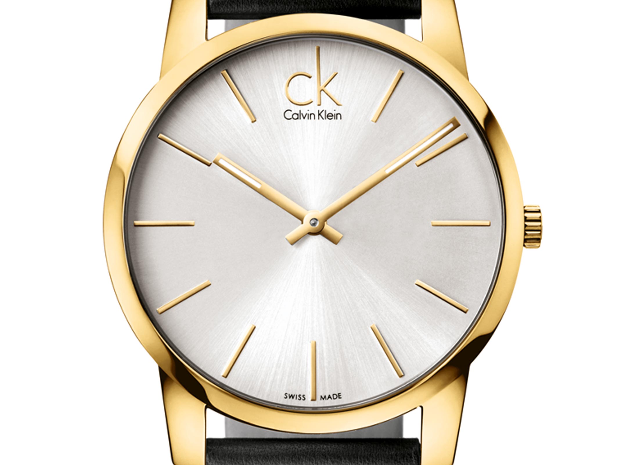 Calvin Klein City Silver Dial Black Leather Strap Watch for Men - K2G21520 Watches Calvin Klein   