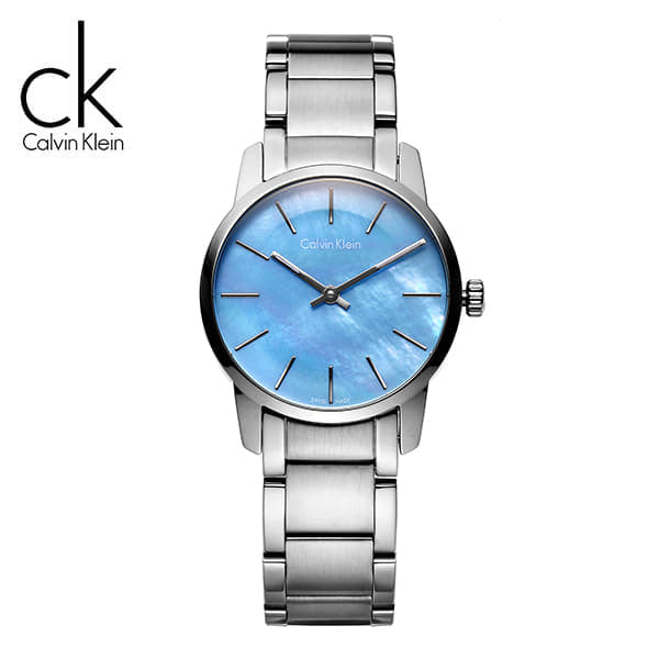 Calvin Klein City Mother of Pearl Blue Dial Silver Steel Strap Watch for Women - K2G2314X Watches Calvin Klein   