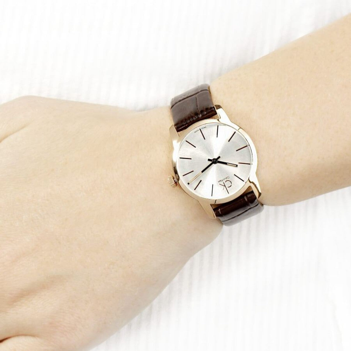 Calvin Klein City White Mother of Pearl Dial Brown Leather Strap Watch for Women - K2G23620 Watches Calvin Klein   