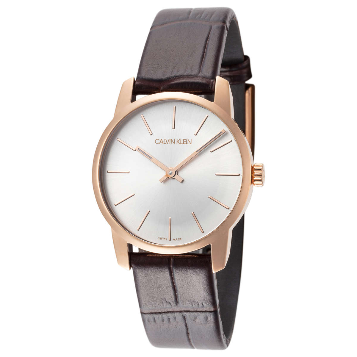 Calvin Klein City White Mother of Pearl Dial Brown Leather Strap Watch for Women - K2G23620 Watches Calvin Klein   