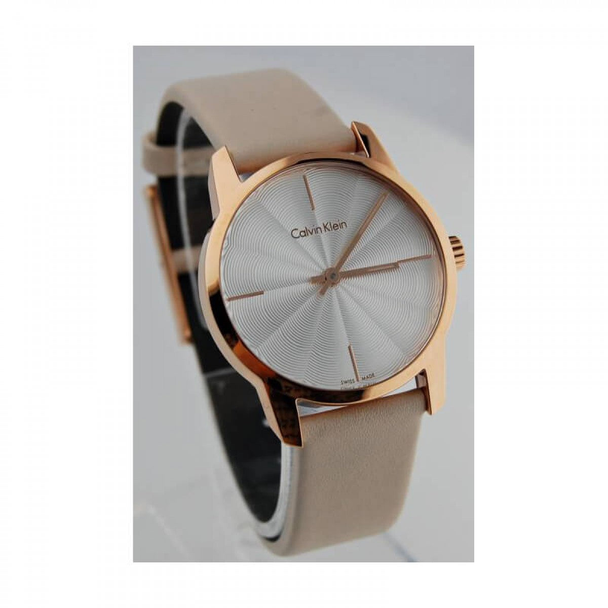 Calvin Klein City Silver Dial White Leather Strap Watch for Women - K2G236X6 Watches Calvin Klein   