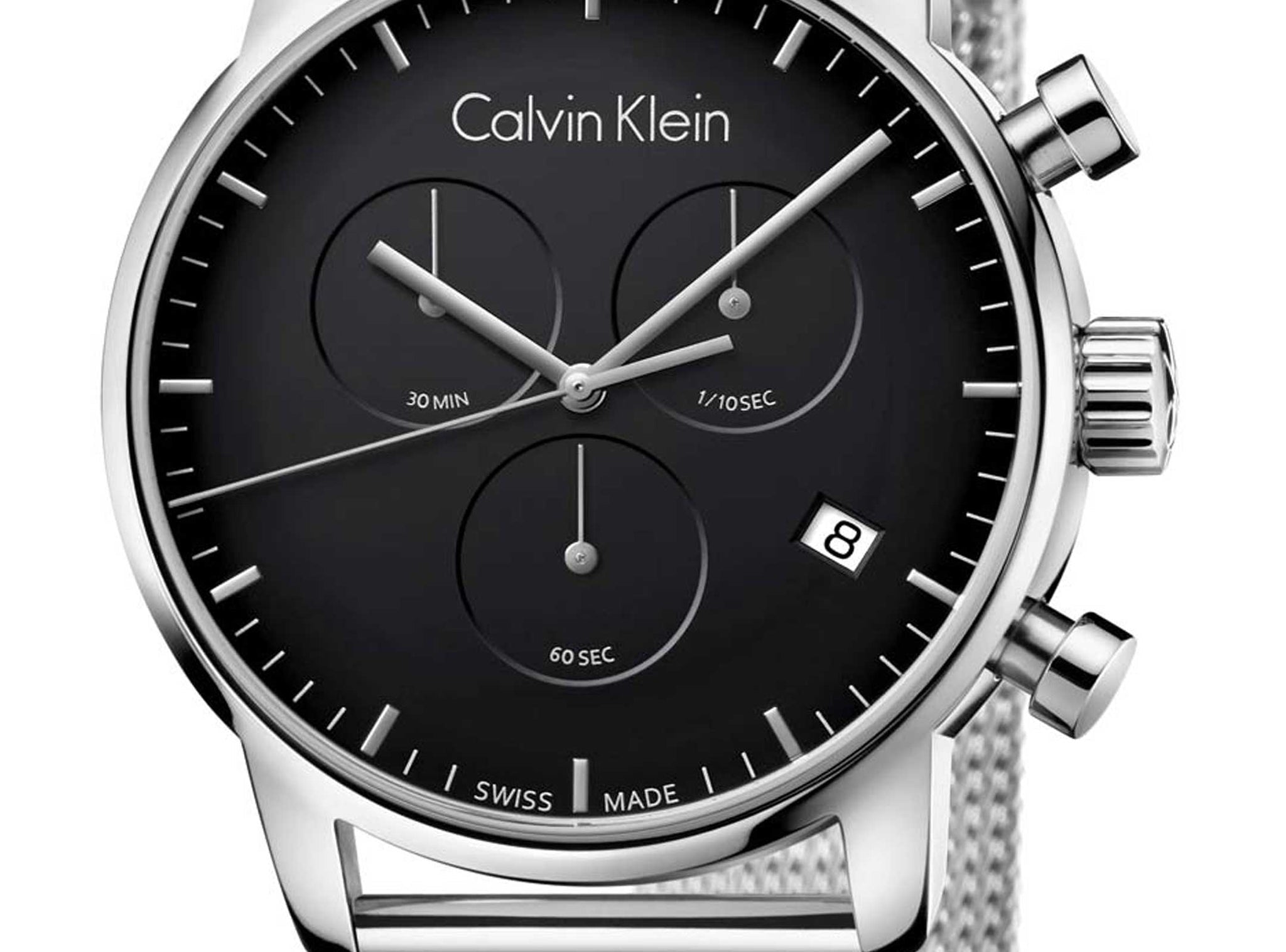 Calvin Klein City Chronograph Black Dial Silver Mesh Bracelet Watch for Men - K2G27121 Watches Calvin Klein   