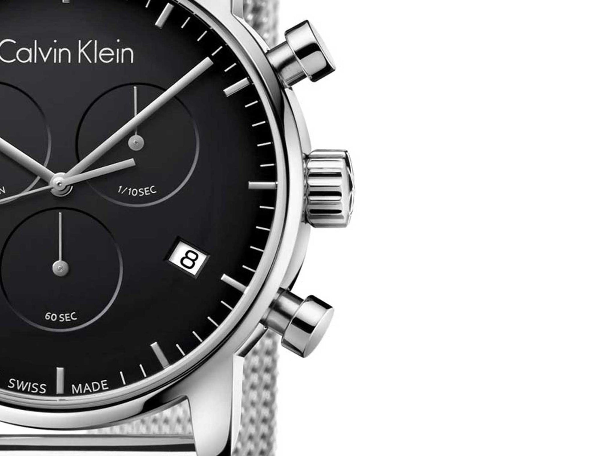 Calvin Klein City Chronograph Black Dial Silver Mesh Bracelet Watch for Men - K2G27121 Watches Calvin Klein   