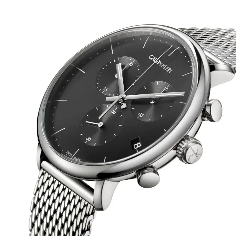 Calvin Klein City Chronograph Black Dial Silver Mesh Bracelet Watch for Men - K2G27121 Watches Calvin Klein   