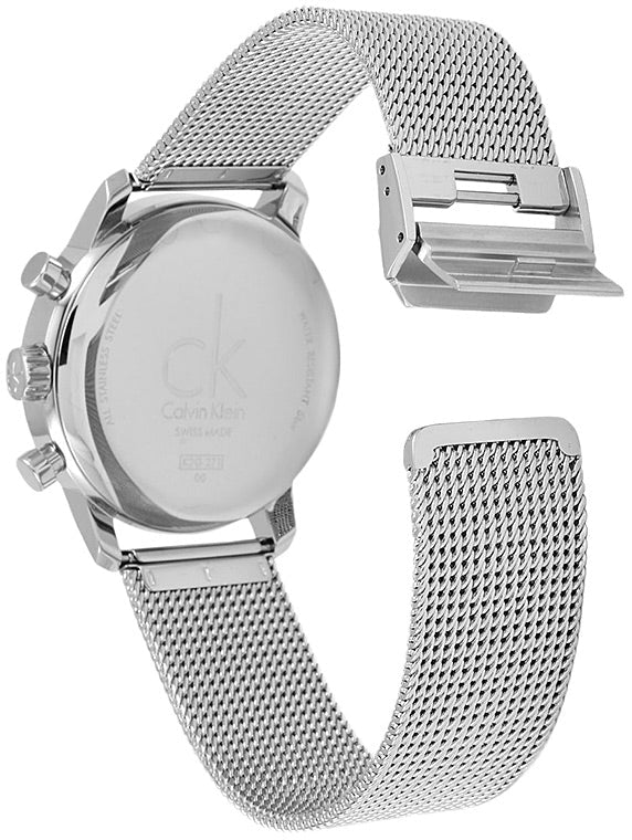 Calvin Klein City Chronograph White Dial Silver Mesh Bracelet Watch for Men - K2G27126 Watches Calvin Klein   