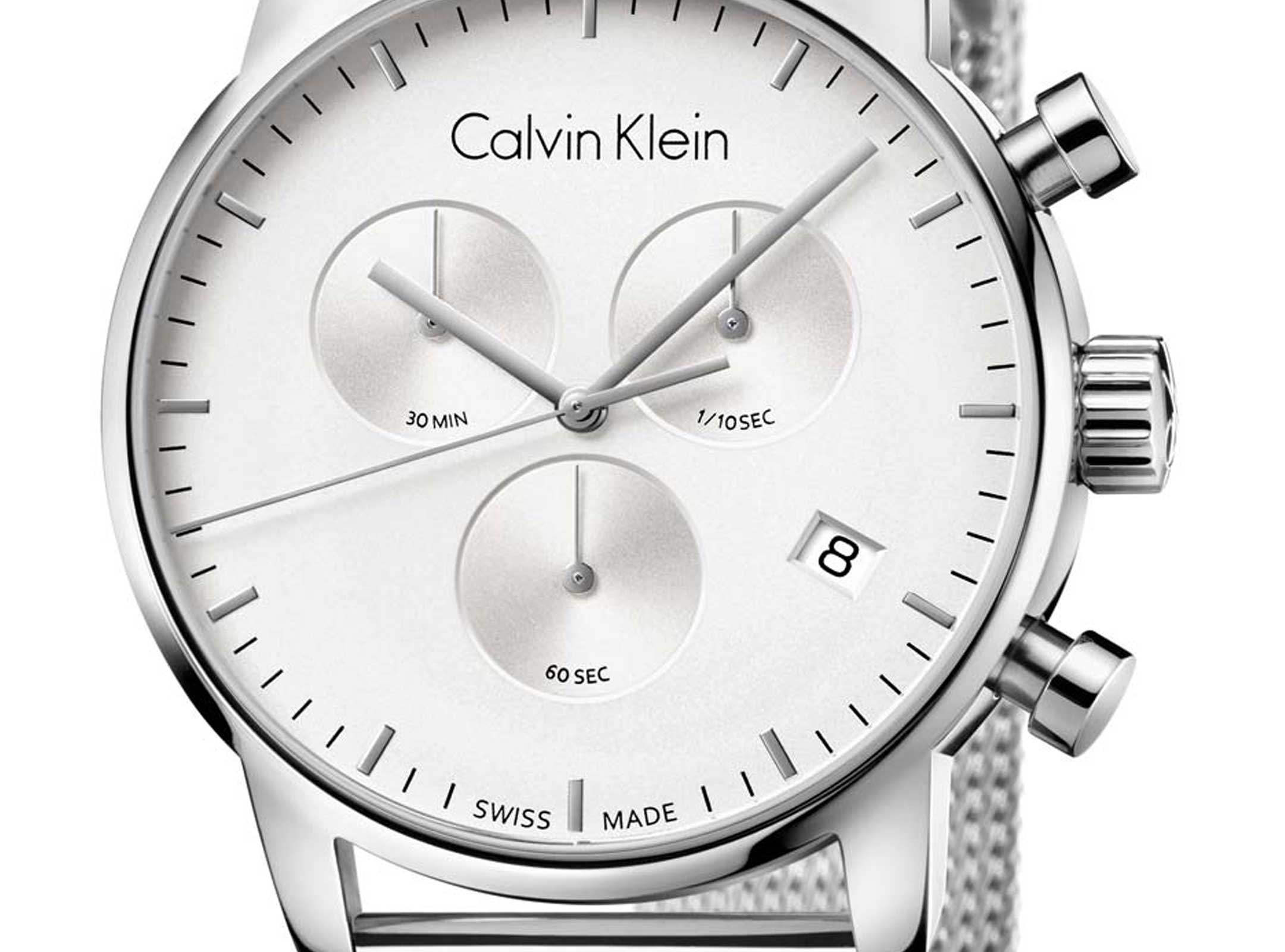 Calvin Klein City Chronograph White Dial Silver Mesh Bracelet Watch for Men - K2G27126 Watches Calvin Klein   