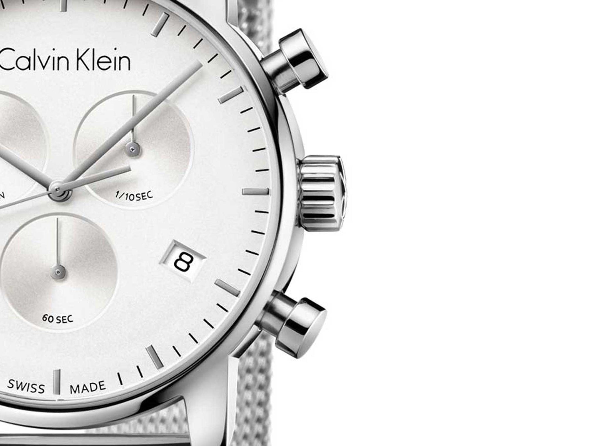 Calvin Klein City Chronograph White Dial Silver Mesh Bracelet Watch for Men - K2G27126 Watches Calvin Klein   