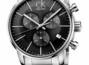 Calvin Klein City Chronograph Black Dial Silver Steel Strap Watch for Men - K2G27143 Watches Calvin Klein   