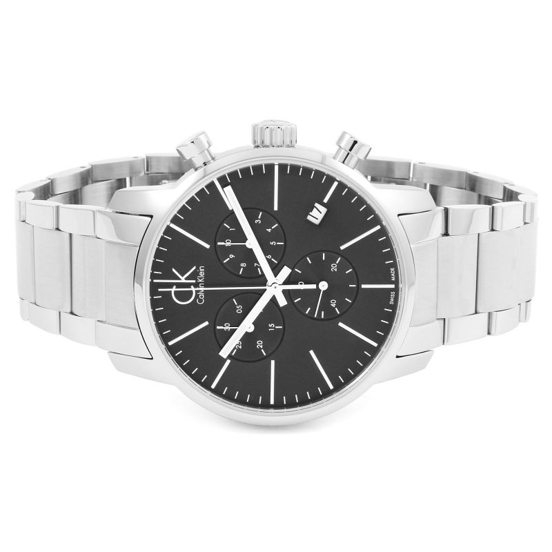 Calvin Klein City Chronograph Black Dial Silver Steel Strap Watch for Men - K2G27143 Watches Calvin Klein   