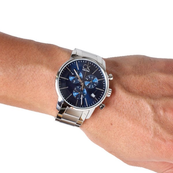 Calvin Klein City Chronograph Blue Dial Silver Steel Strap Watch for Men - K2G2714N Watches Calvin Klein   