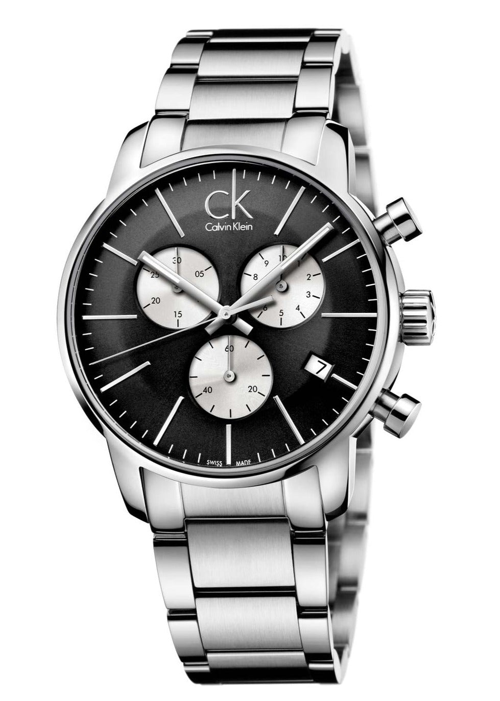 Calvin Klein City Chronograph Black Dial Silver Steel Strap Watch for Men - K2G2714X Watches Calvin Klein   