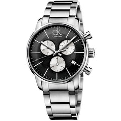 Calvin Klein City Chronograph Black Dial Silver Steel Strap Watch for Men - K2G2714X Watches Calvin Klein   