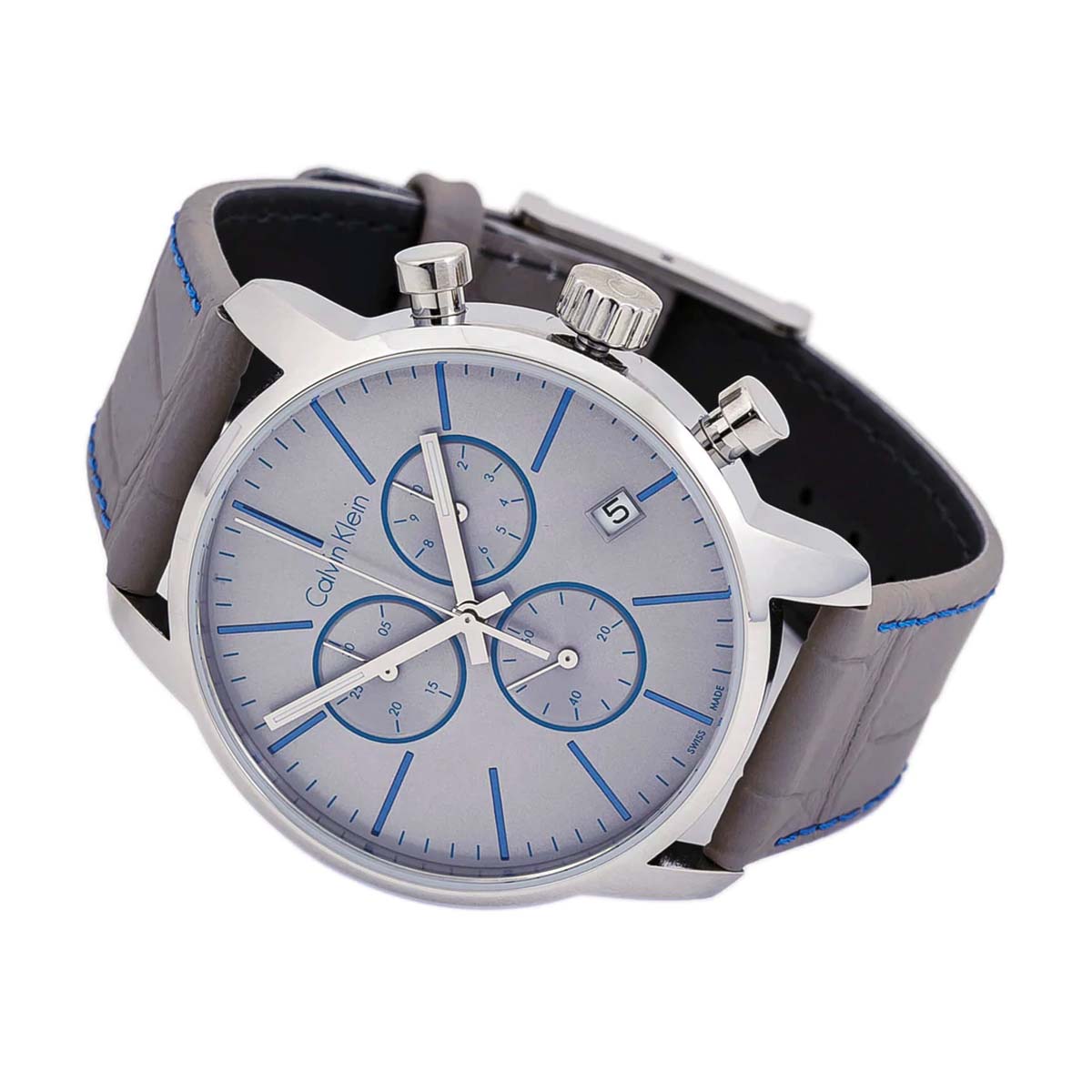 Calvin Klein City Chronograph White Dial White Leather Strap Watch for Men - K2G271Q4 Watches Calvin Klein   