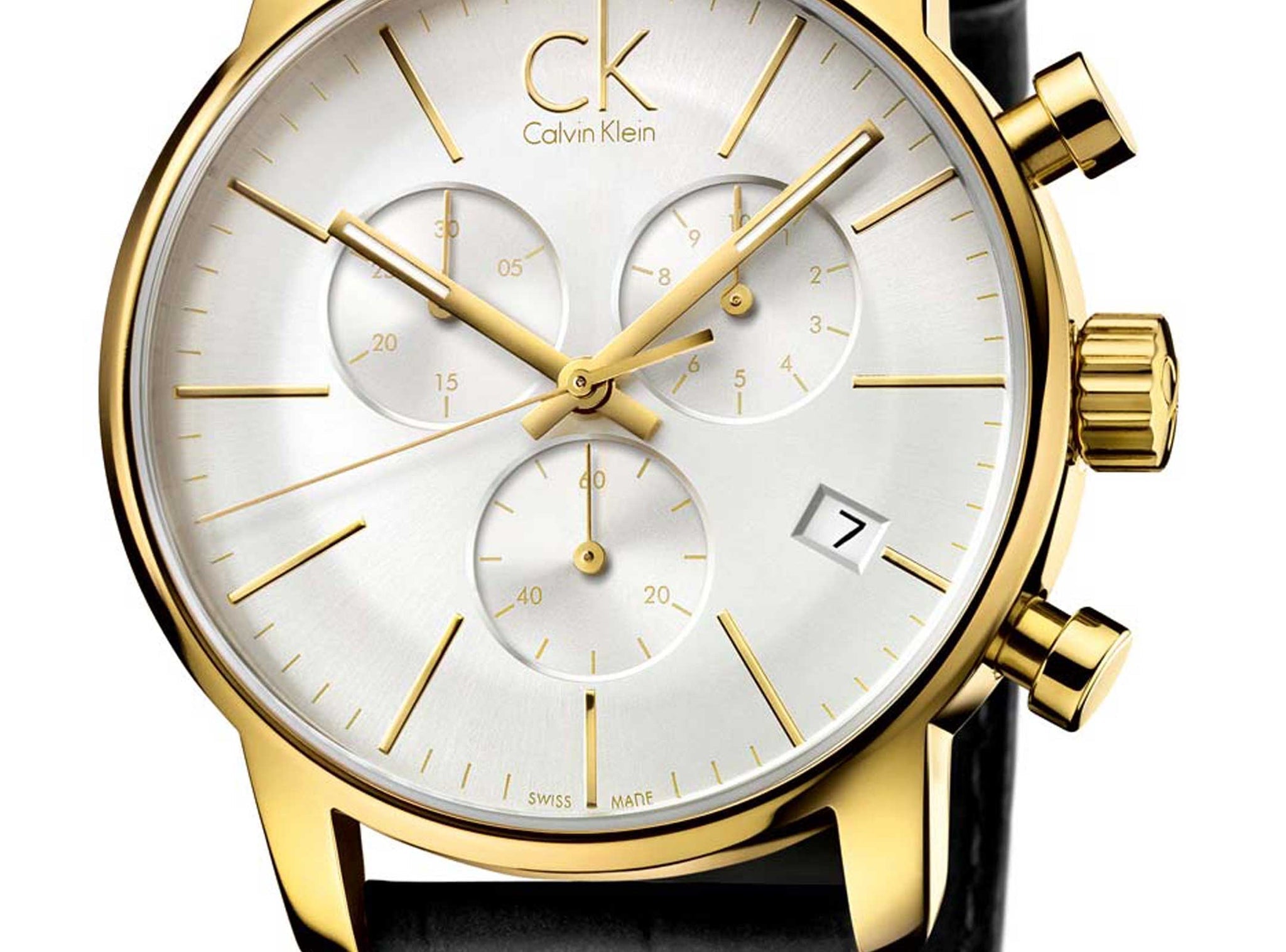 Calvin Klein City Chronograph Silver Dial Black Leather Strap Watch for Men - K2G275C6 Watches Calvin Klein   