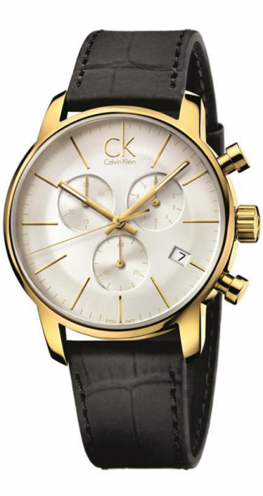 Calvin Klein City Chronograph Silver Dial Black Leather Strap Watch for Men - K2G275C6 Watches Calvin Klein   