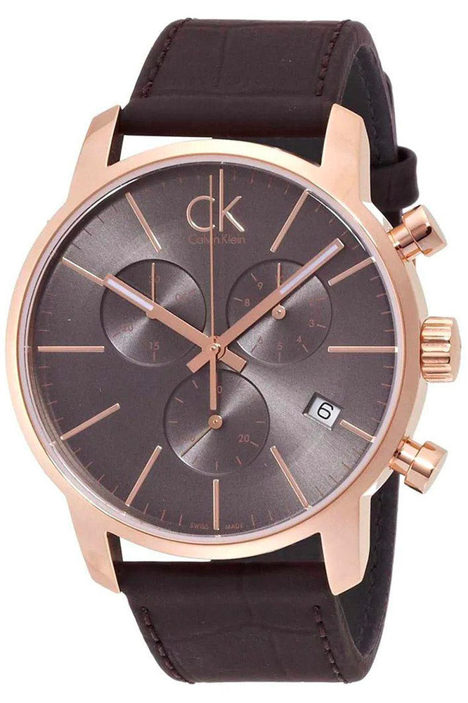 Calvin Klein City Chronograph Grey Dial Brown Leather Strap Watch for Men - K2G276G3 Watches Calvin Klein   