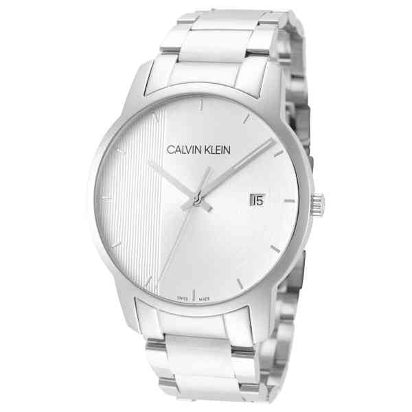 Calvin Klein City Chronograph White Dial Silver Steel Strap Watch for Men - K2G2G14X Watches Calvin Klein   