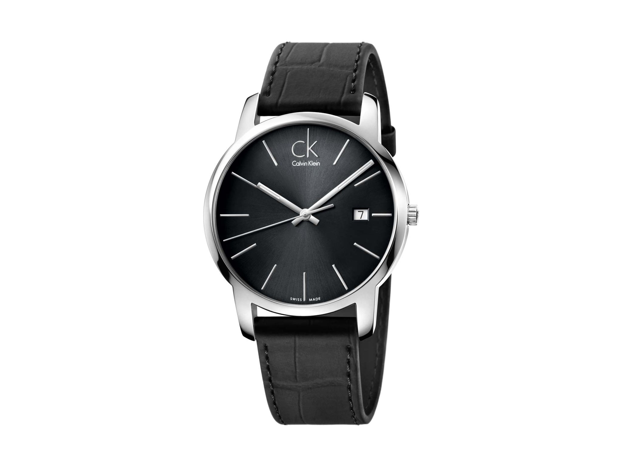 Calvin Klein City Quartz Black Dial Black Leather Strap Watch for Men - K2G2G1C3 Watches Calvin Klein   