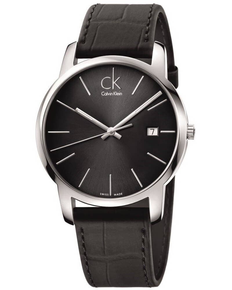 Calvin Klein City Quartz Black Dial Black Leather Strap Watch for Men - K2G2G1C3 Watches Calvin Klein   