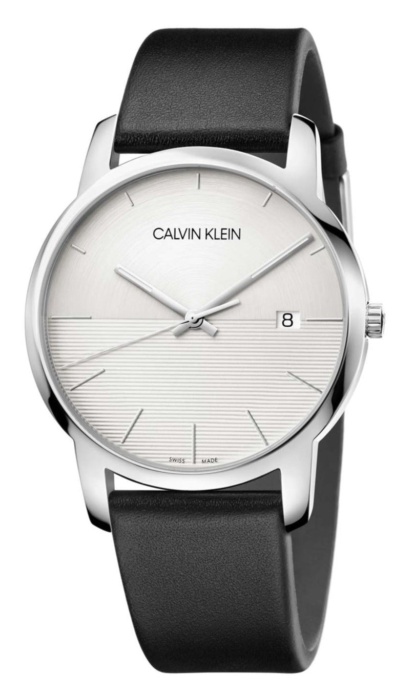 Calvin Klein City White Dial Black Leather Strap Watch for Men - K2G2G1CD Watches Calvin Klein   